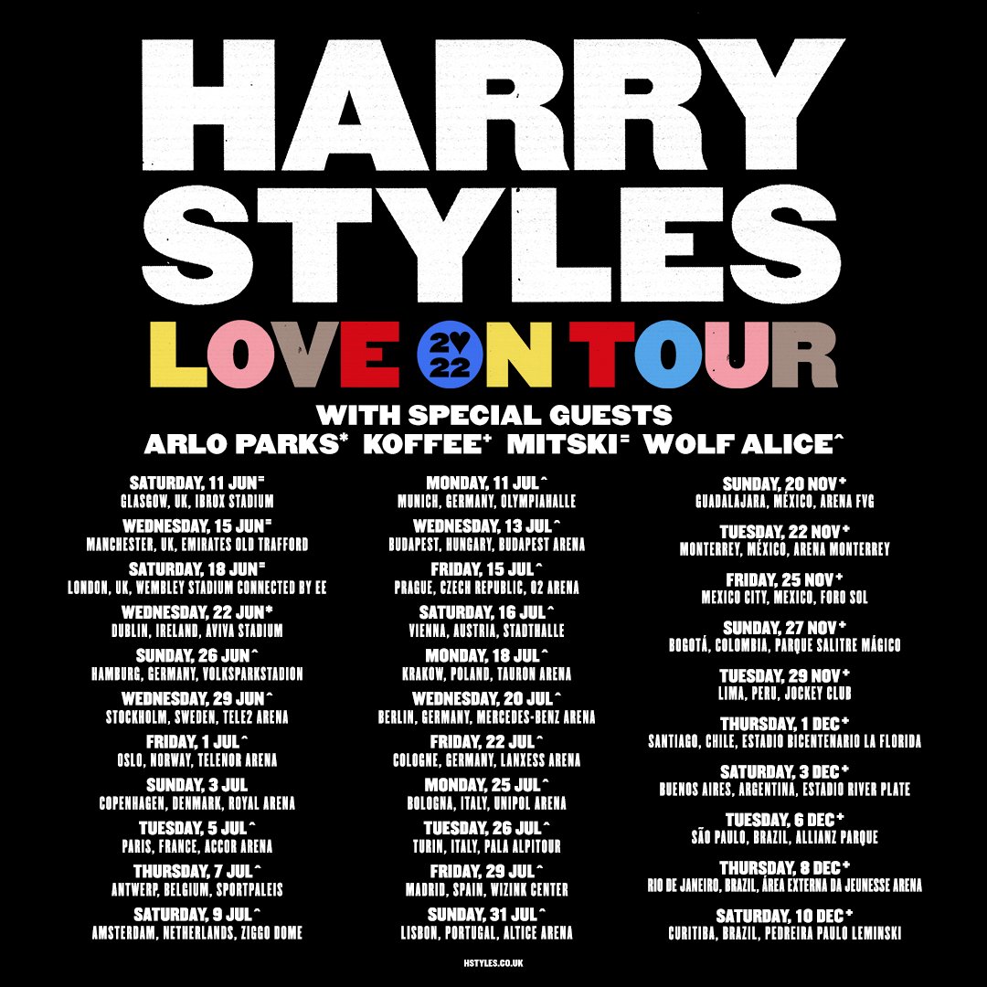 harry styles full tour list